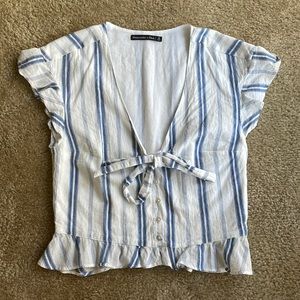 Abercrombie and fitch blue white tie front top size small